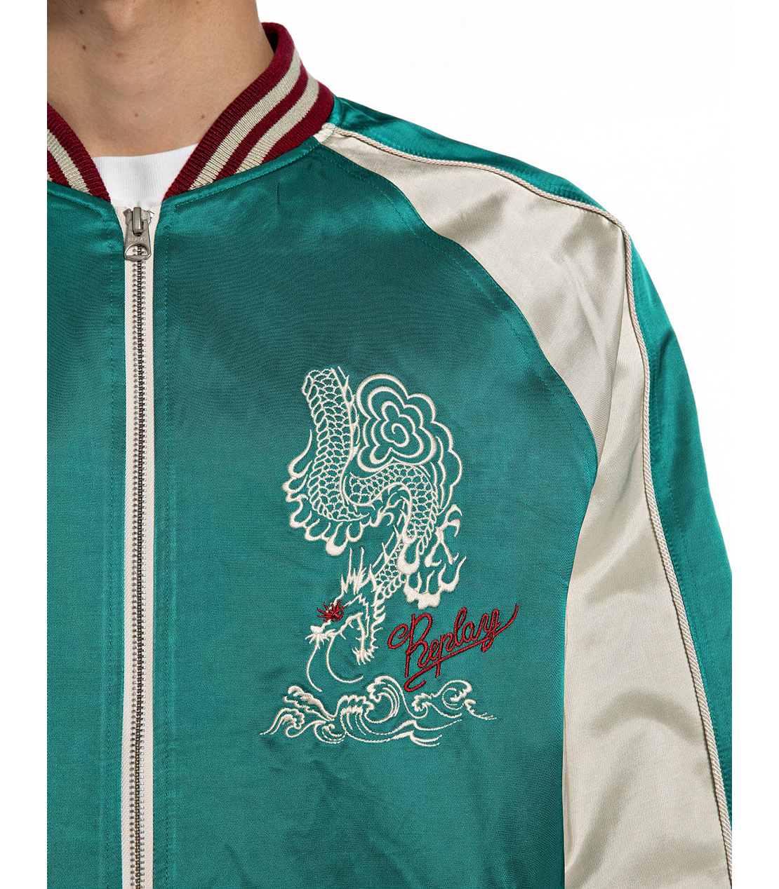 サテンボンバージャケット 詳細画像 エメラルドグリーン 4